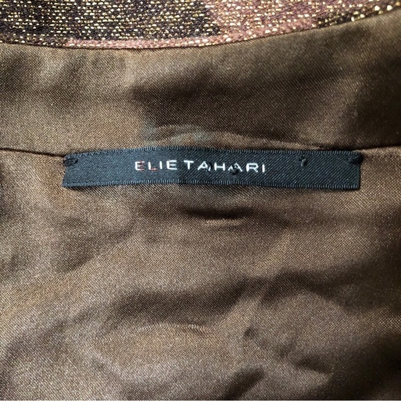 Elie TAHARI - Bronze Metallic Long Sleeve V-Neck Geometric Shift Dress - Size S - Picture 3 of 3